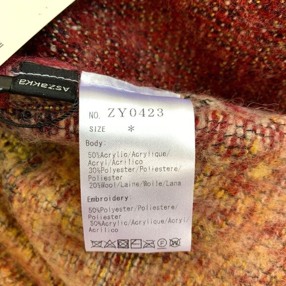 Anthropologie Aszakka Embroidered Beaded Wool Blend Poncho Cape Sweater S M L XL - Picture 8 of 13